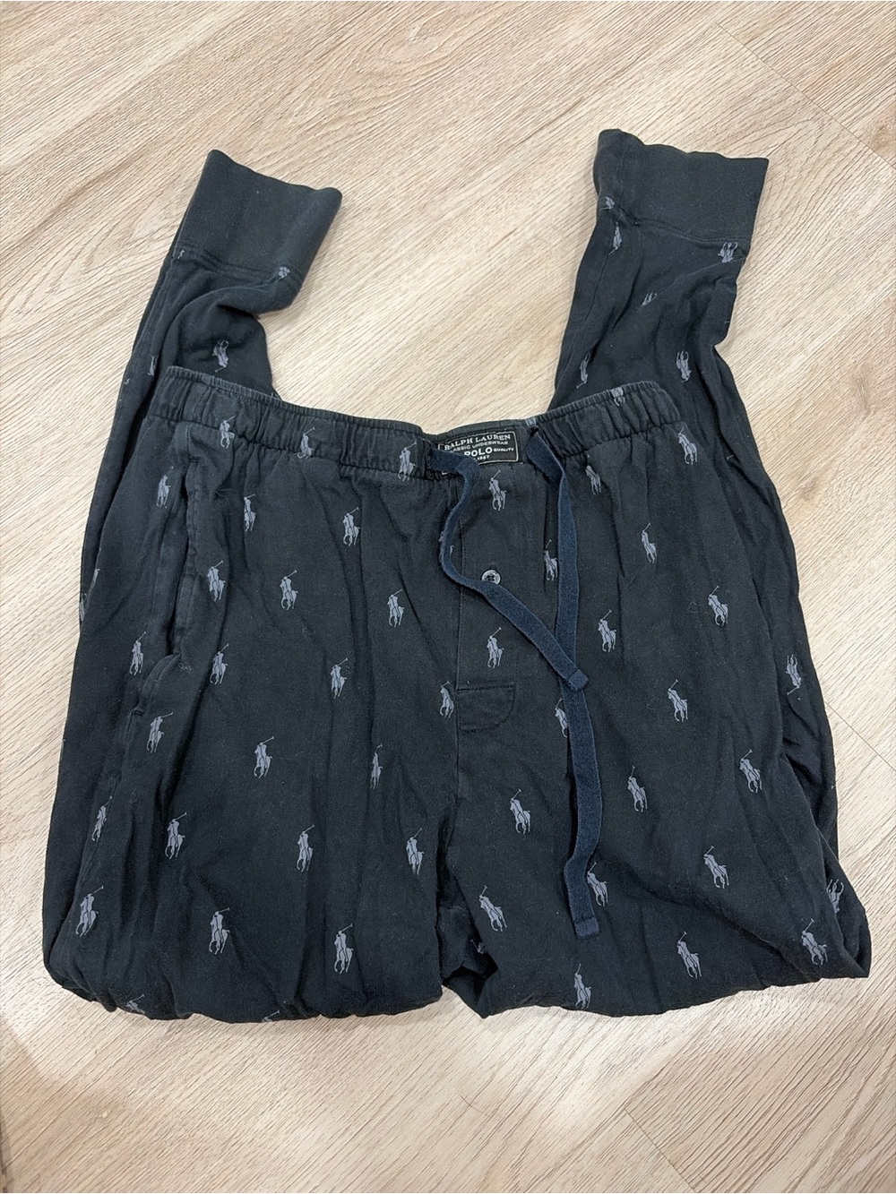 Ralph Lauren Black Pants with Polo Pony Embroidery